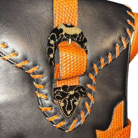 Vivian Sender Vintage black brown WESTERN COWGIRL RODEO flap cross body bag - Picture 3 of 9